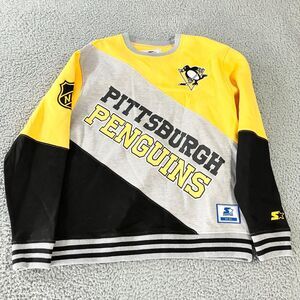 Starter Pittsburgh Penguins Sweatshirt Mens Large Yellow‎ Crewneck Logo NHL New